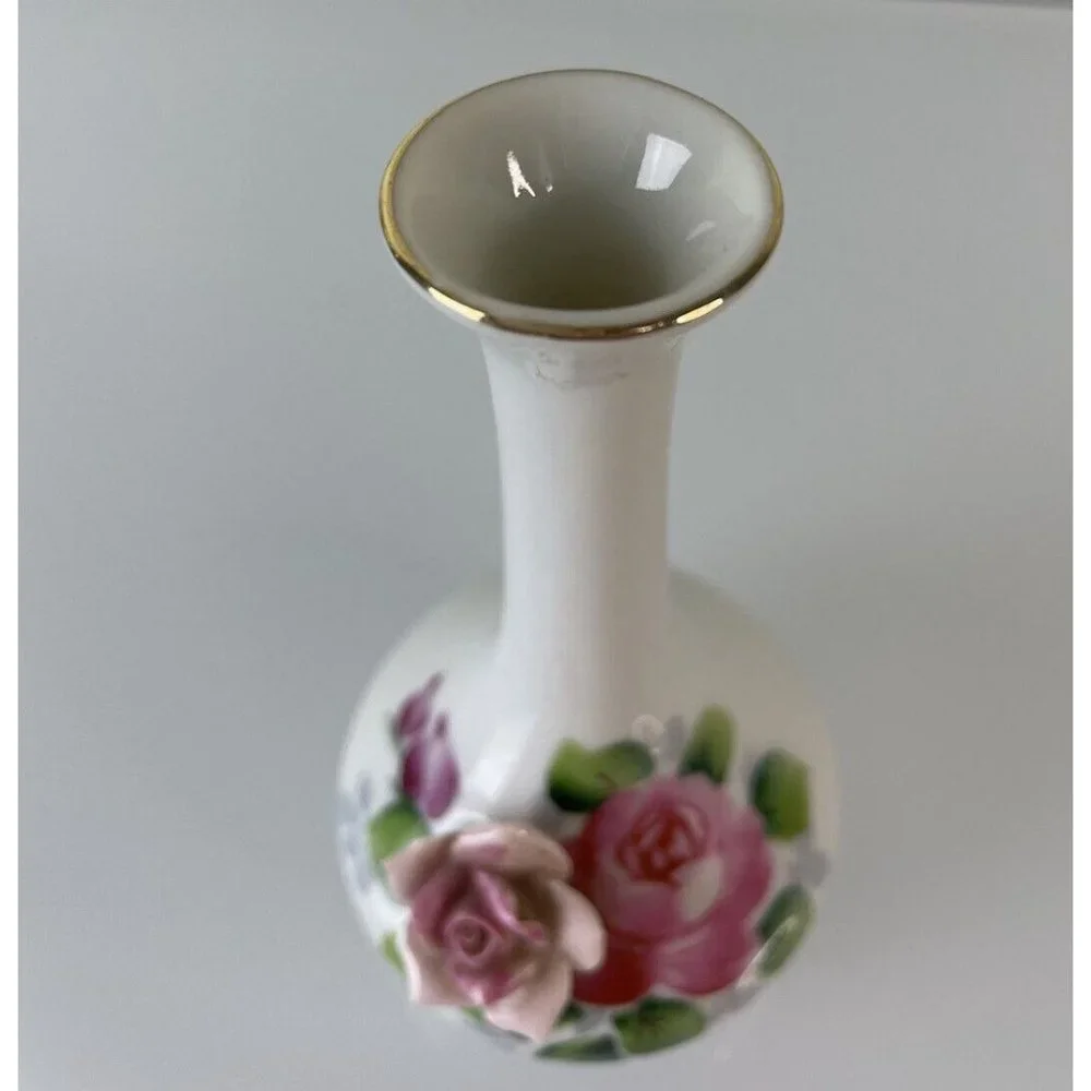 Vintage Made in Occupied Japan Vase w/ 3D Rose Small Bud Vase 4.75” Home Decor